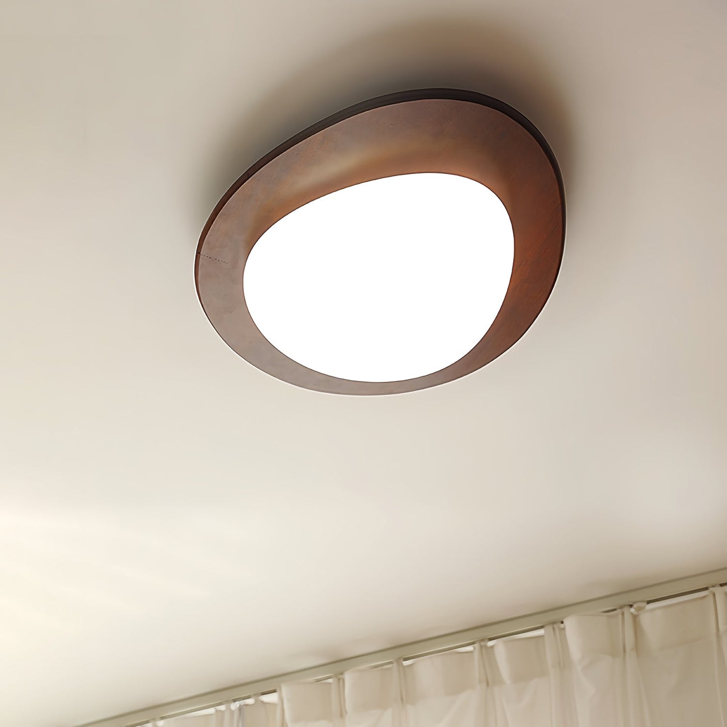 Modern Walnut Wood LED Ceiling Light – Flush Mount Low Profile – Living Room Hallway