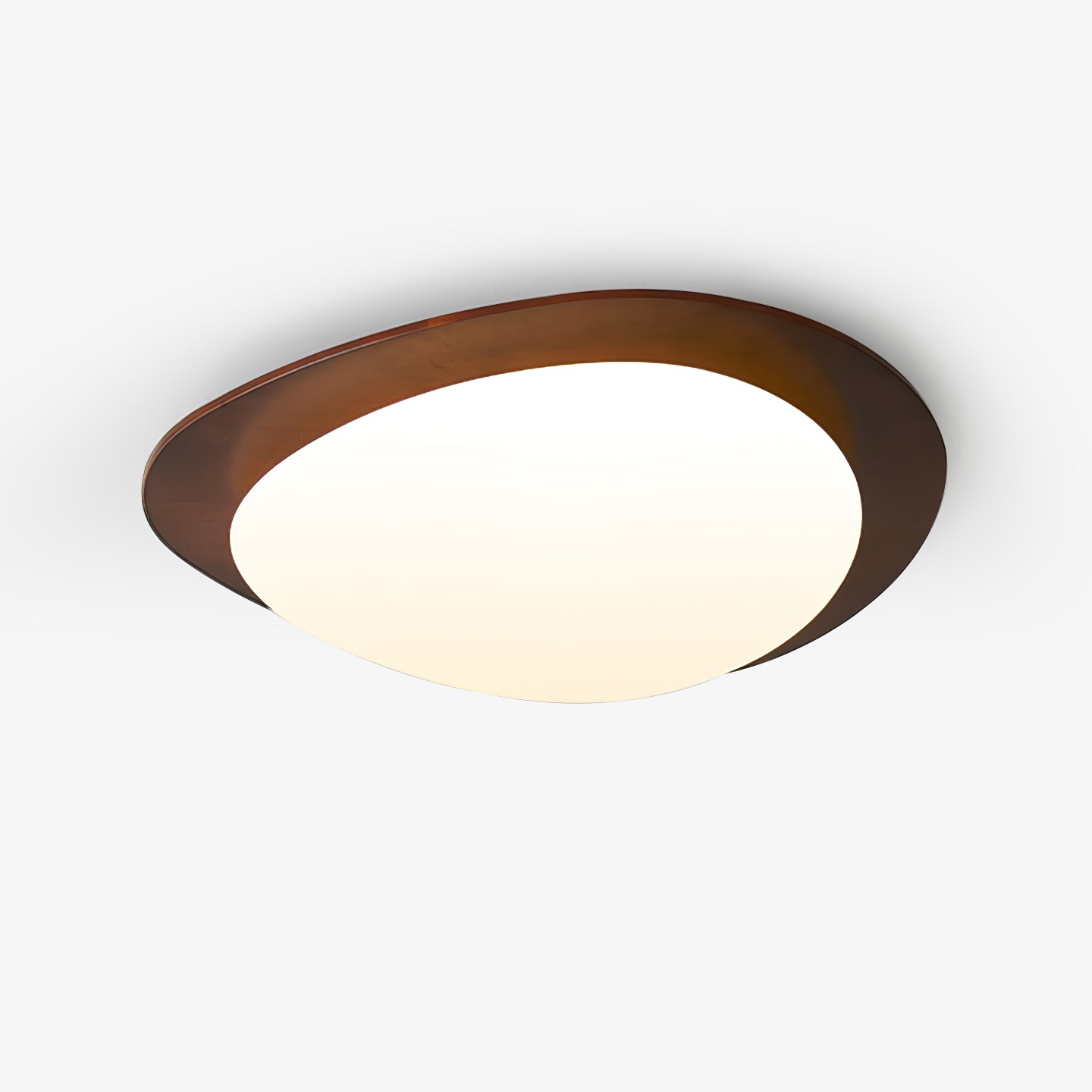 Modern Walnut Wood LED Ceiling Light – Flush Mount Low Profile – Living Room Hallway