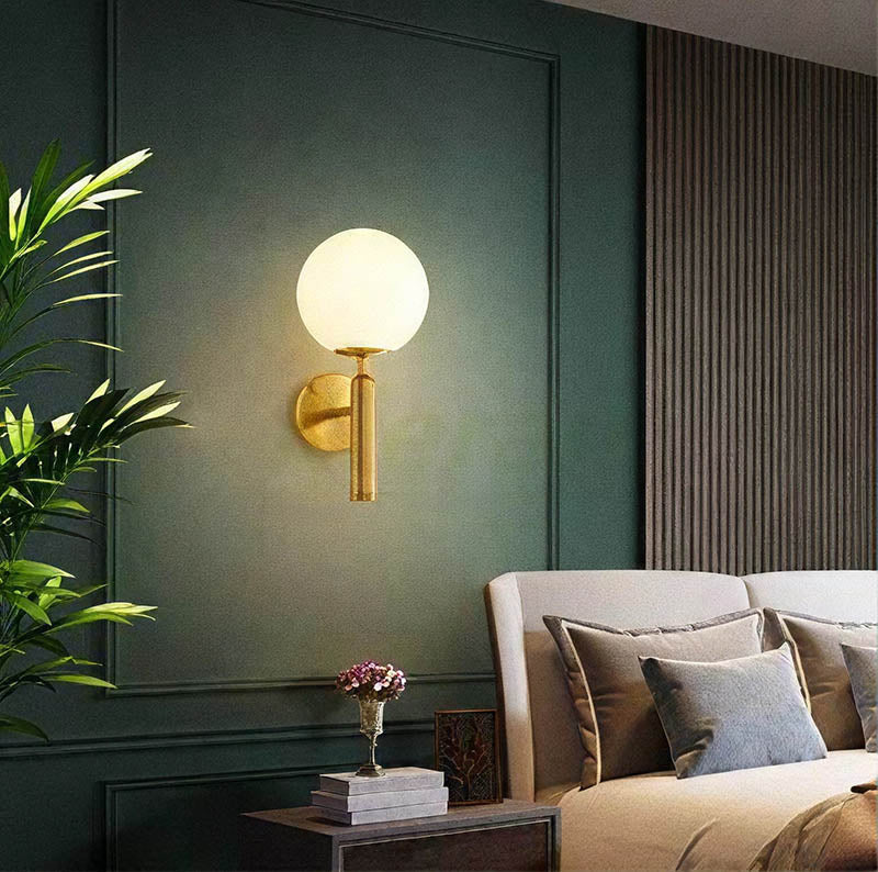 Modern Glass Ball Wall Sconce – Nordic Brushed Brass Iron for Bedroom & Bathroom