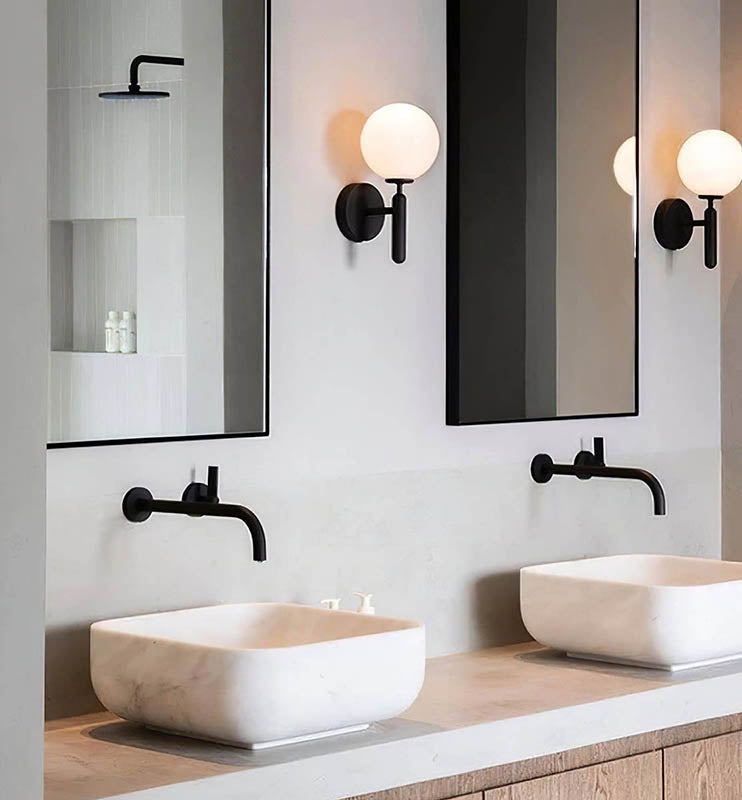 Modern Glass Ball Wall Sconce – Nordic Brushed Brass Iron for Bedroom & Bathroom