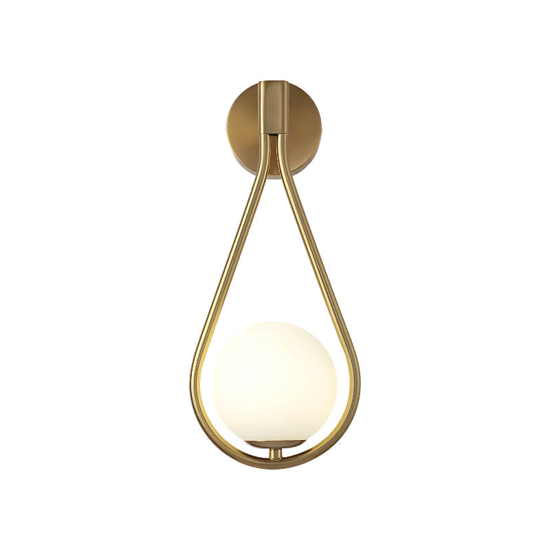 Nordic Brass Frosted Glass Globe Wall Light – Modern Drop – Bedroom Hallway