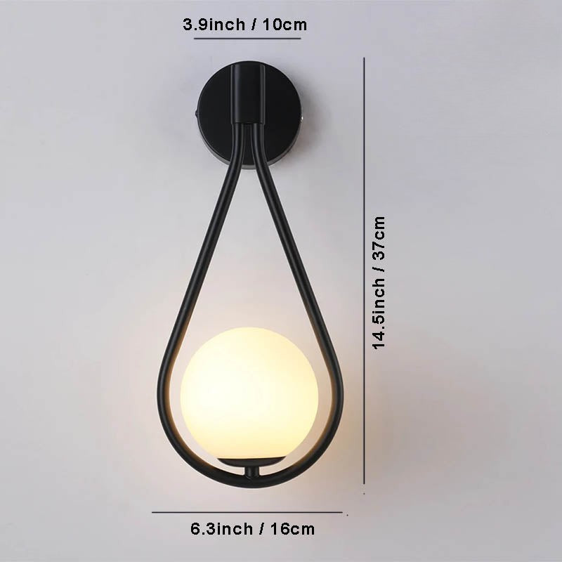 Nordic Brass Frosted Glass Globe Wall Light – Modern Drop – Bedroom Hallway