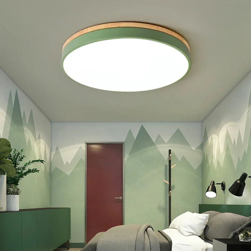 Nordic Flush Mount Wood Accents Modern Minimalist Ceiling Light