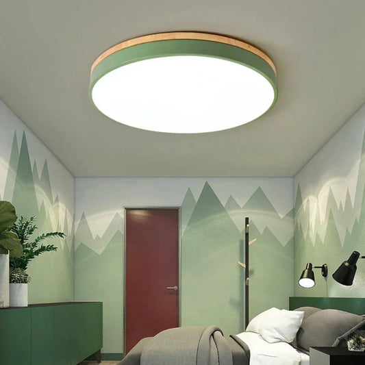 Nordic Flush Mount Wood Accents Modern Minimalist Ceiling Light