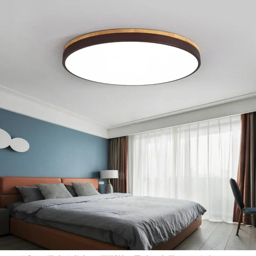 Nordic Flush Mount Wood Accents Modern Minimalist Ceiling Light