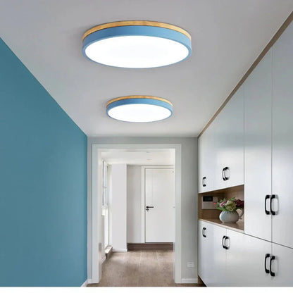 Nordic Flush Mount Wood Accents Modern Minimalist Ceiling Light