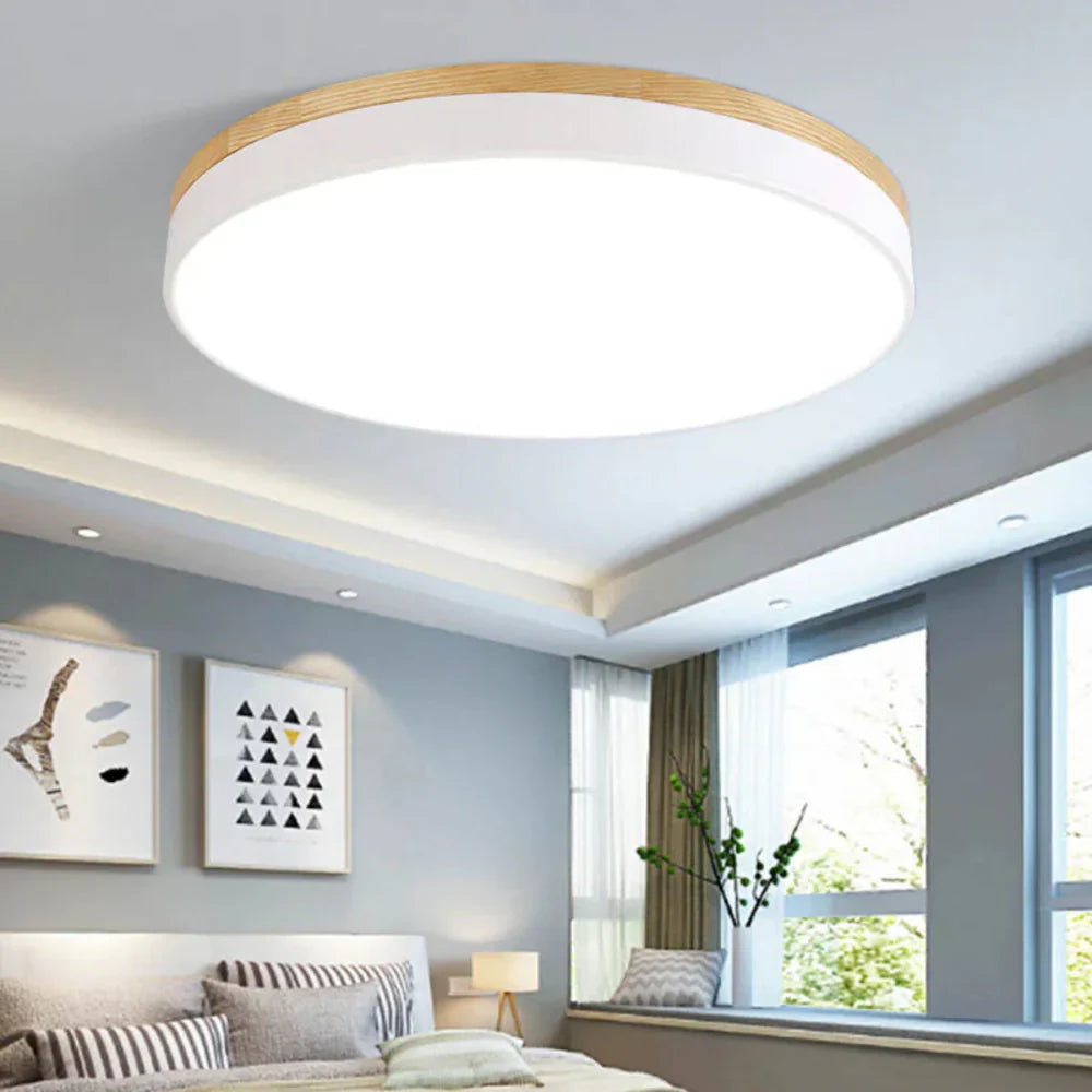 Nordic Flush Mount Wood Accents Modern Minimalist Ceiling Light