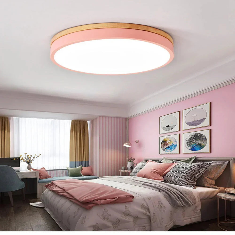 Nordic Flush Mount Wood Accents Modern Minimalist Ceiling Light