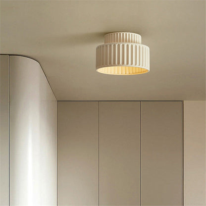Ceramic Ceiling Light - Flush Mount - Ribbed Design For Hallway Or Bedroom