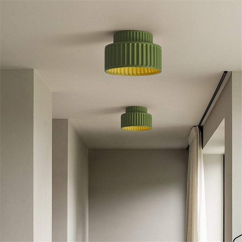 Ceramic Ceiling Light - Flush Mount - Ribbed Design For Hallway Or Bedroom