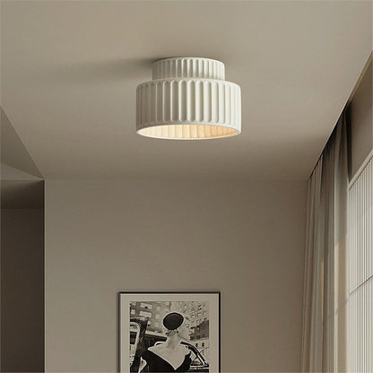 Ceramic Ceiling Light - Flush Mount - Ribbed Design For Hallway Or Bedroom