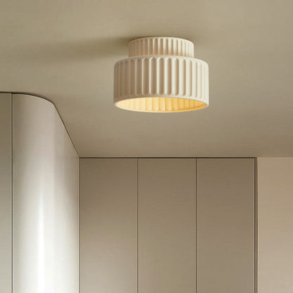 Ceramic Ceiling Light - Flush Mount - Ribbed Design For Hallway Or Bedroom