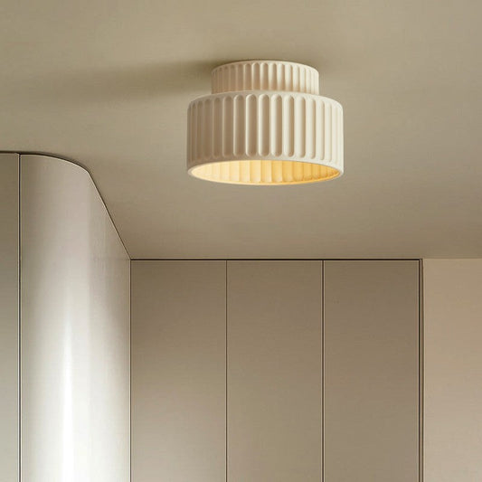 Ceramic Ceiling Light - Flush Mount - Ribbed Design For Hallway Or Bedroom