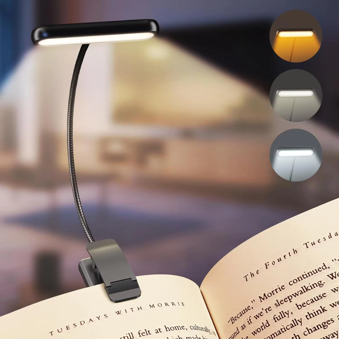 LED Clip-On Book Light - Rechargeable, Dimmable Reading Lamp With Color Modes, Battery Operated