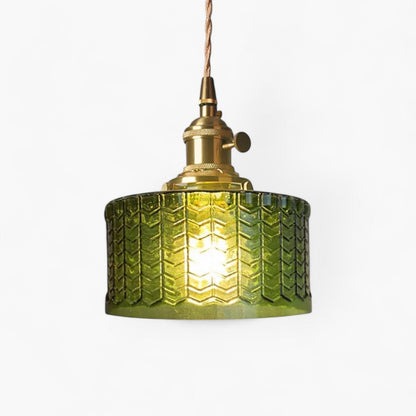 Vintage Elegant Textured Glass Brass Hanging Pendant Light