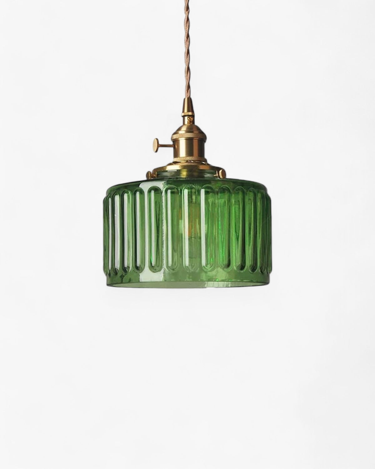Contemporary Emerald Glass Brass Hanging Pendant Light