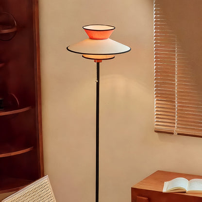 Retro Iron & Wood Floor Lamp – Fabric Shade – Living Room & Bedside