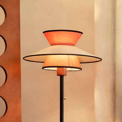 Retro Iron & Wood Floor Lamp – Fabric Shade – Living Room & Bedside