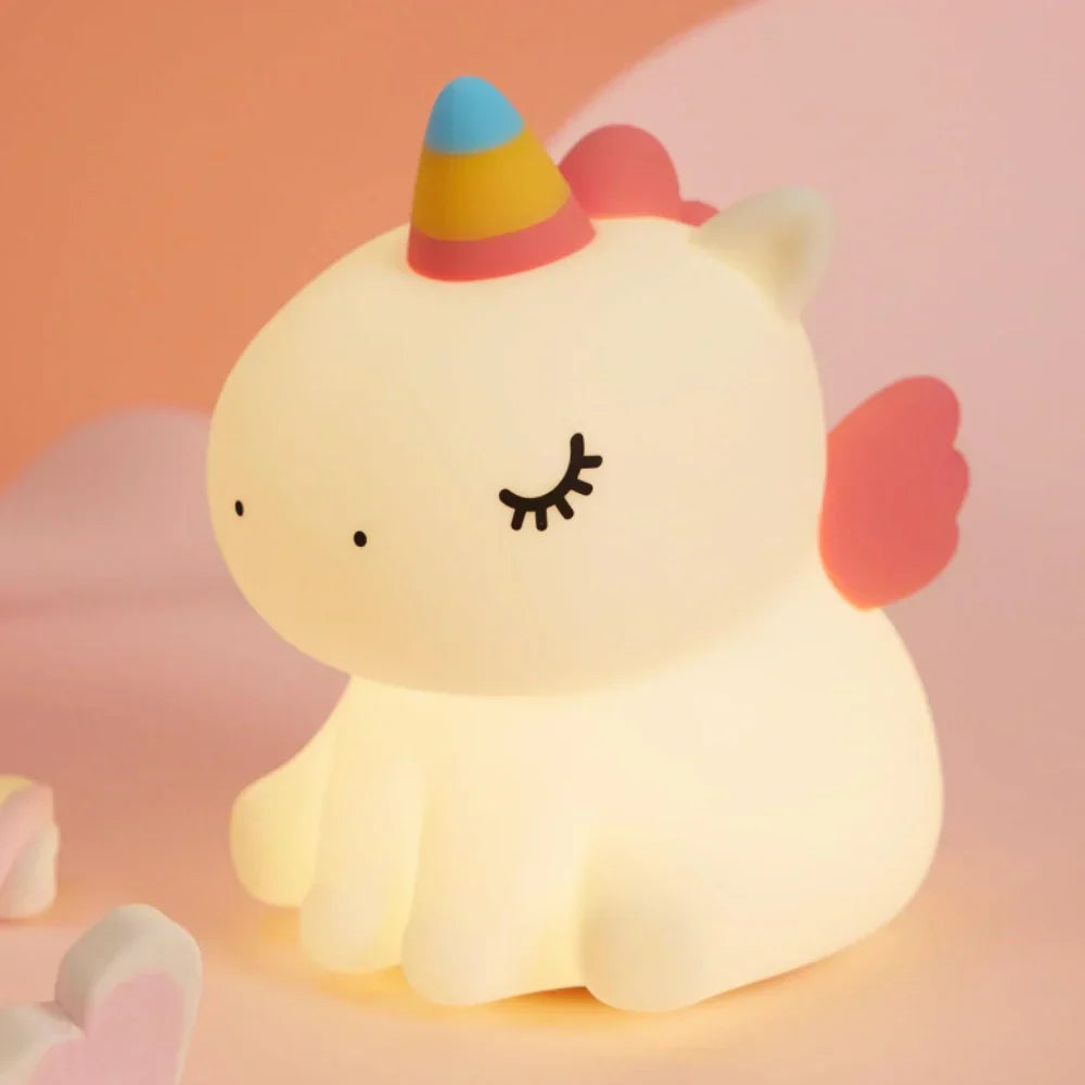 Kids Animal Night Light – Rechargeable Soft Silicone LED – Dimmable Timer Nursery