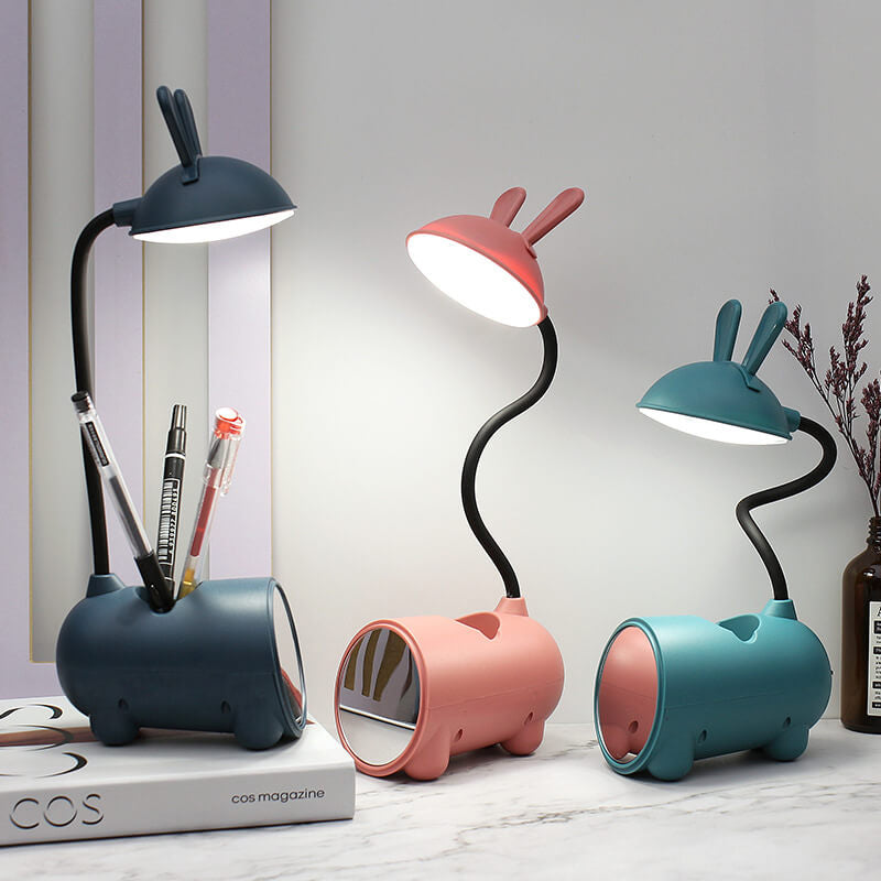 Kids LED Bunny Desk Lamp – Rechargeable Study Light with Pen Holder – Flexible Neck