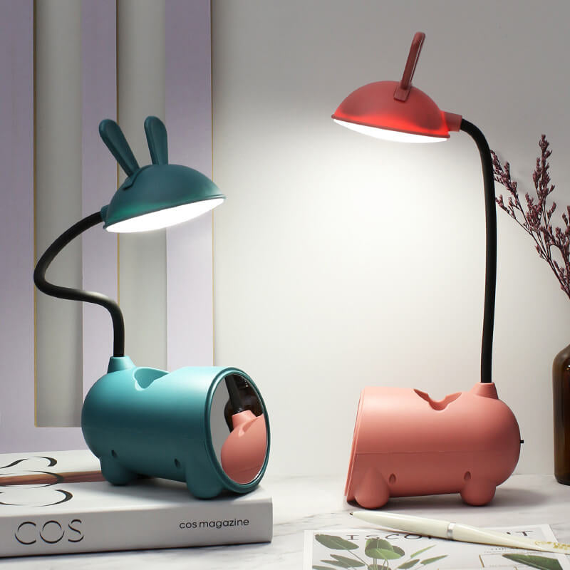 Kids LED Bunny Desk Lamp – Rechargeable Study Light with Pen Holder – Flexible Neck
