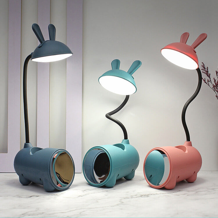 Kids LED Bunny Desk Lamp – Rechargeable Study Light with Pen Holder – Flexible Neck