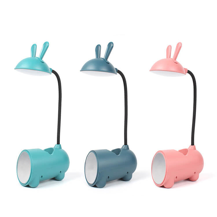 Kids LED Bunny Desk Lamp – Rechargeable Study Light with Pen Holder – Flexible Neck