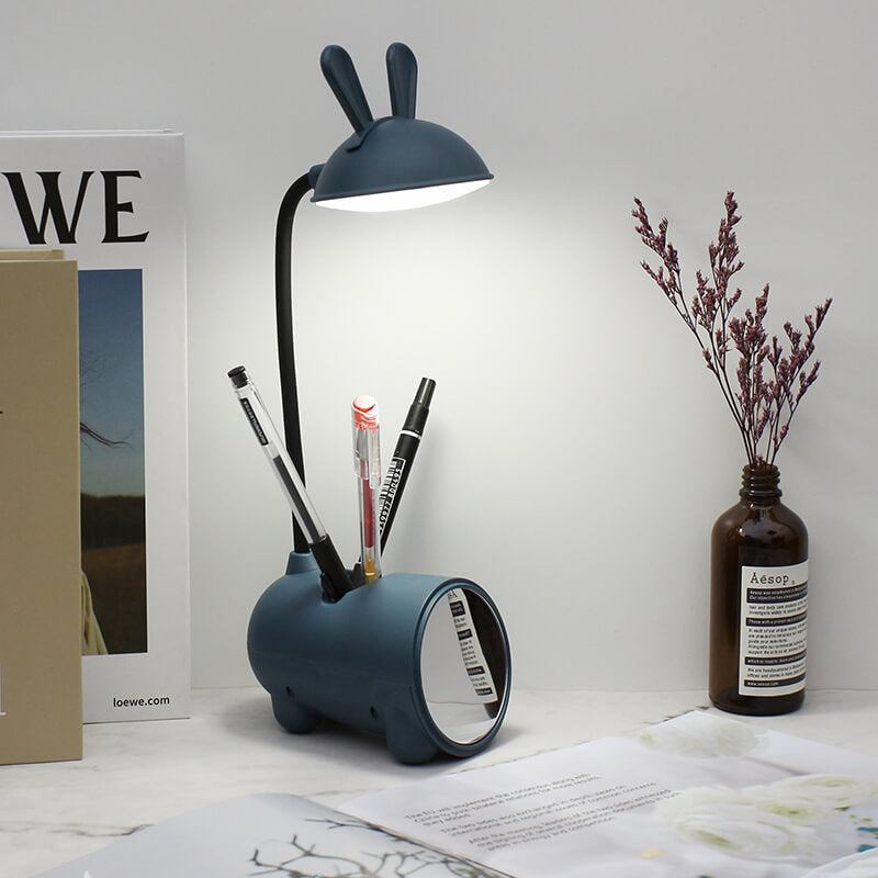 Kids LED Bunny Desk Lamp – Rechargeable Study Light with Pen Holder – Flexible Neck