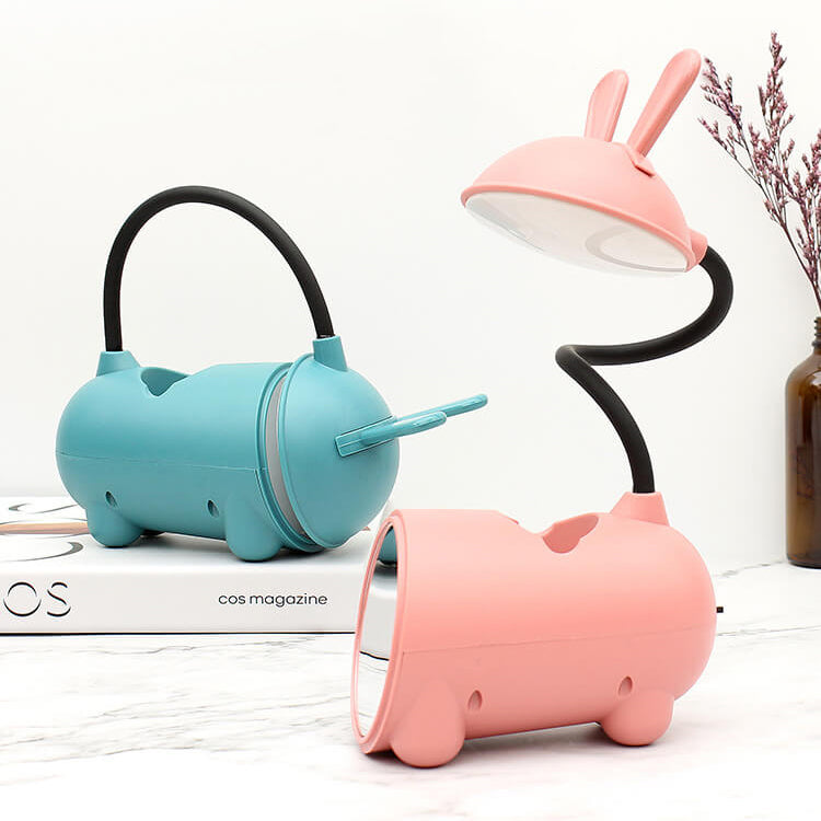 Kids LED Bunny Desk Lamp – Rechargeable Study Light with Pen Holder – Flexible Neck