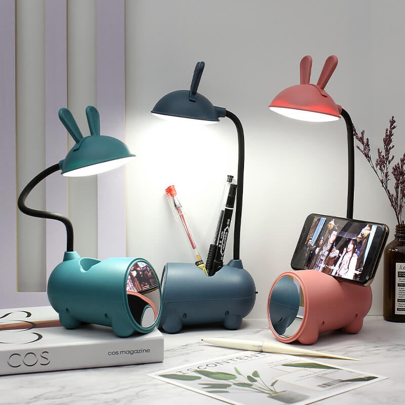 Kids LED Bunny Desk Lamp – Rechargeable Study Light with Pen Holder – Flexible Neck