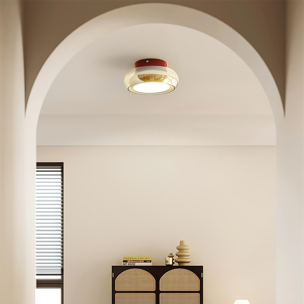 Glass and metal flush mount ceiling light