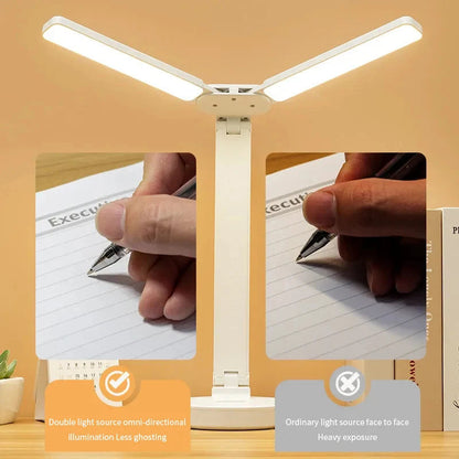 LED Desk Lamp For Office & Study - Foldable Dual-Angle Task Light - Adjustable Arm