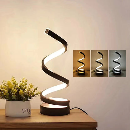 Bedside Table Lamp for Bedroom - LED Dimmable USB - Spiral Design - Black