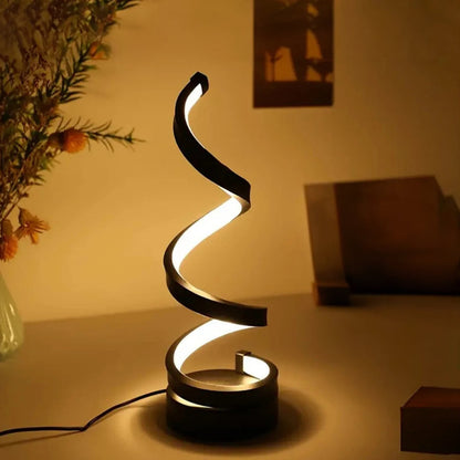 Bedside Table Lamp for Bedroom - LED Dimmable USB - Spiral Design - Black