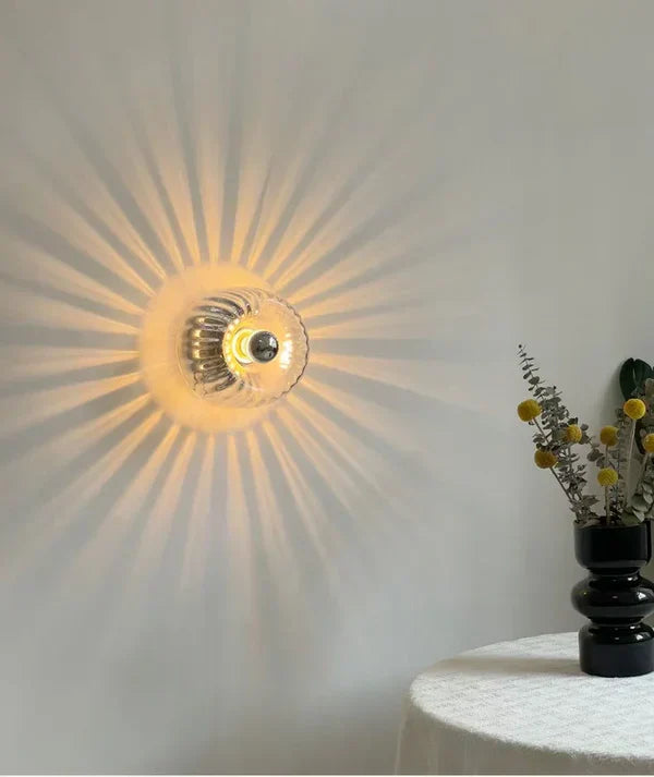 Modern Glass Wall Sconce - Ripple Textured Shade - Hallway & Bedroom Accent Lighting