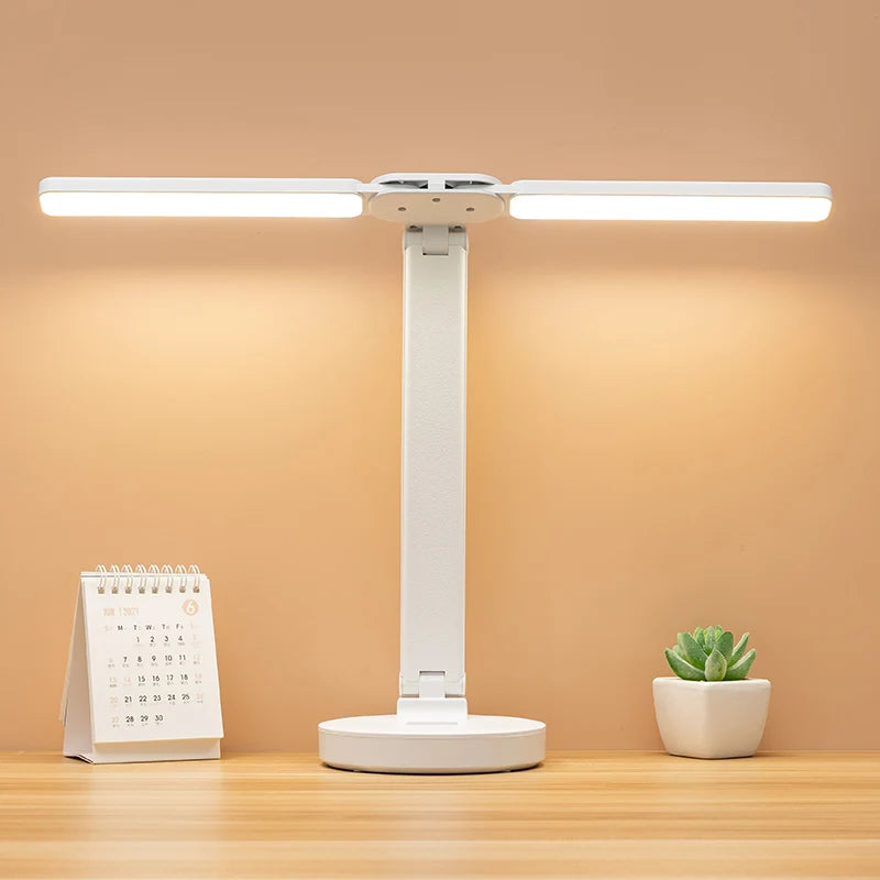 LED Desk Lamp For Office & Study - Foldable Dual-Angle Task Light - Adjustable Arm