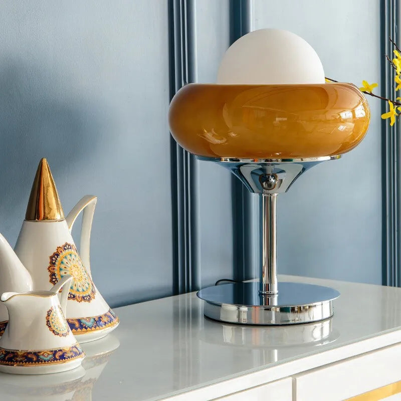 Elegant Retro Frosted Glass Floor And Table Lamp Red Yellow Led Lights