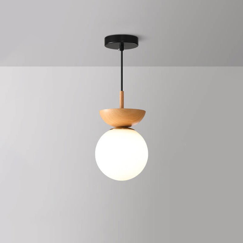 Modern Wood & Glass Globe Flush Mount Ceiling Light