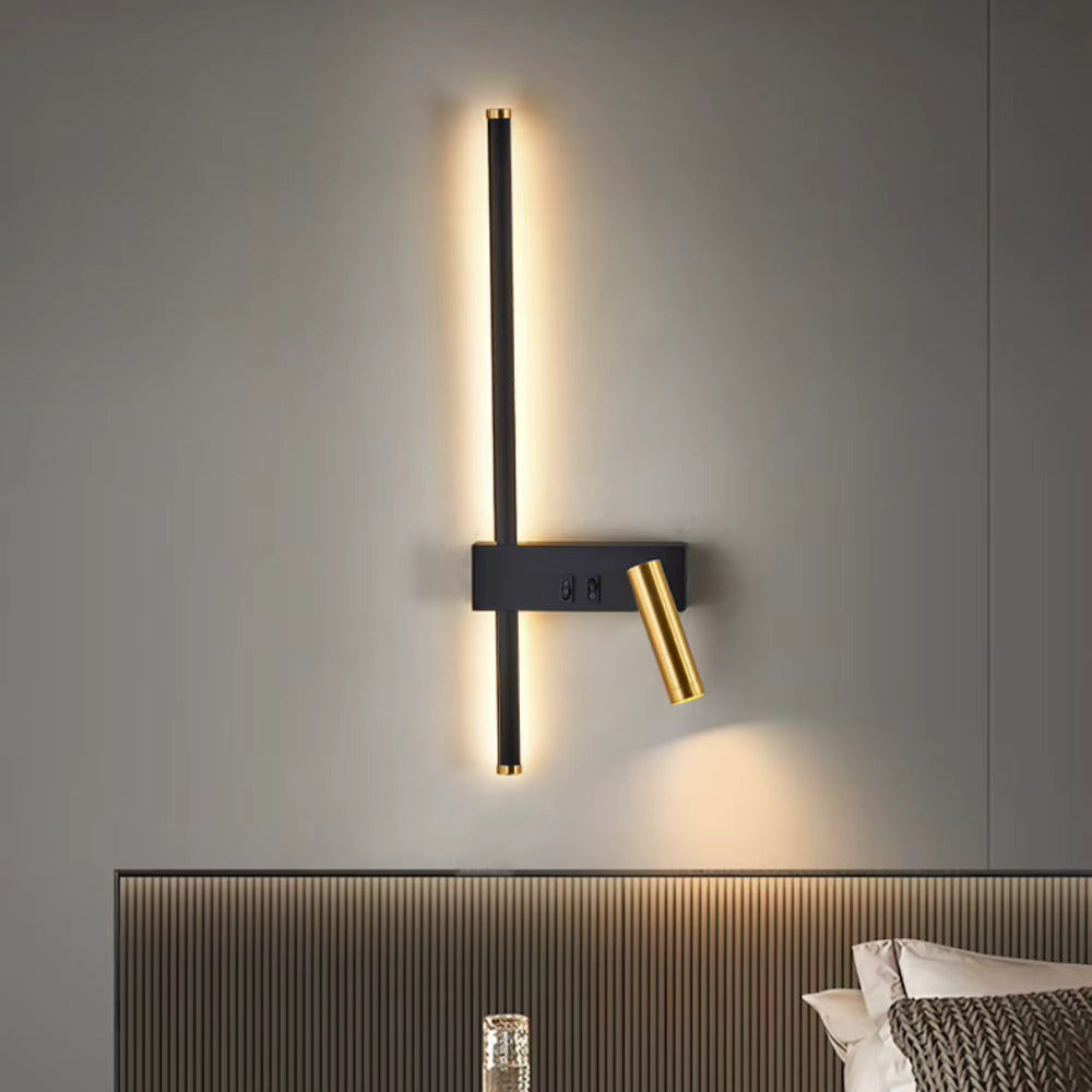 Black Gold Metal LED Wall Light – Dual Switch Reading Light – Bedside Bedroom