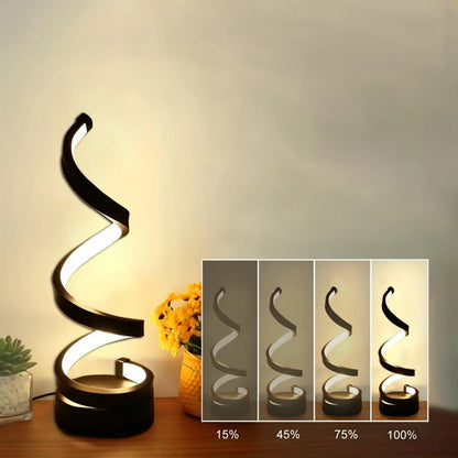 Bedside Table Lamp for Bedroom - LED Dimmable USB - Spiral Design - Black