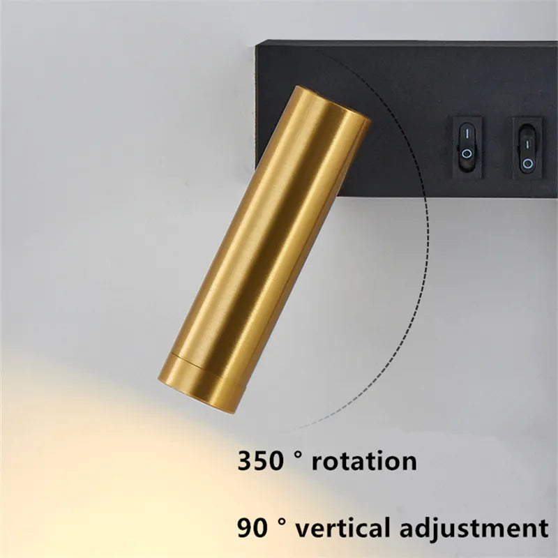 Black Gold Metal LED Wall Light – Dual Switch Reading Light – Bedside Bedroom