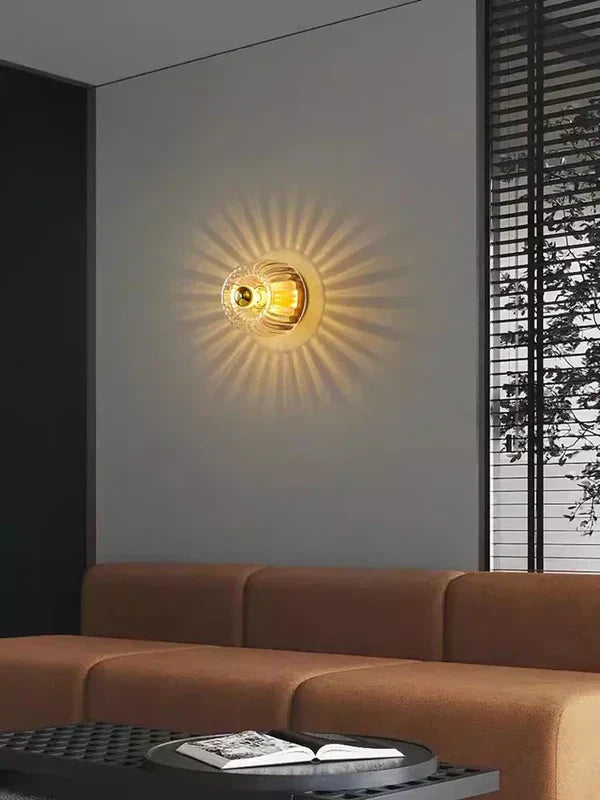 Modern Glass Wall Sconce - Ripple Textured Shade - Hallway & Bedroom Accent Lighting