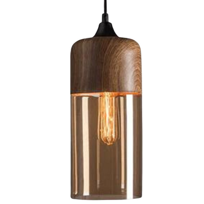 Scandinavian Wooden Ceiling Lamp Tinted Glass Adjustable Height Pendant Light