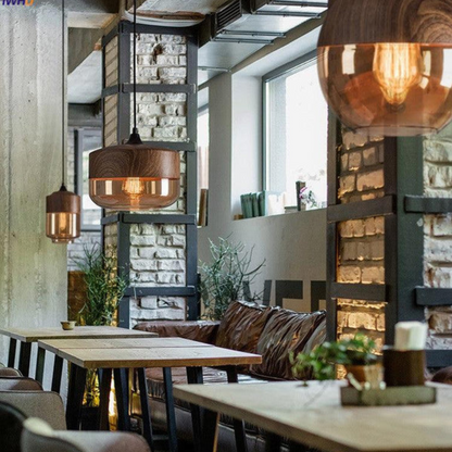 Scandinavian Wooden Ceiling Lamp Tinted Glass Adjustable Height Pendant Light