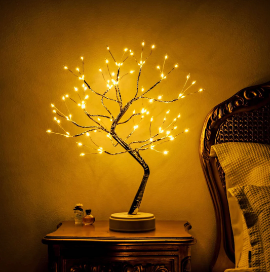 Boho Fairy Light Tree Table Lamp For Bedroom - Cordless Rechargeable LED