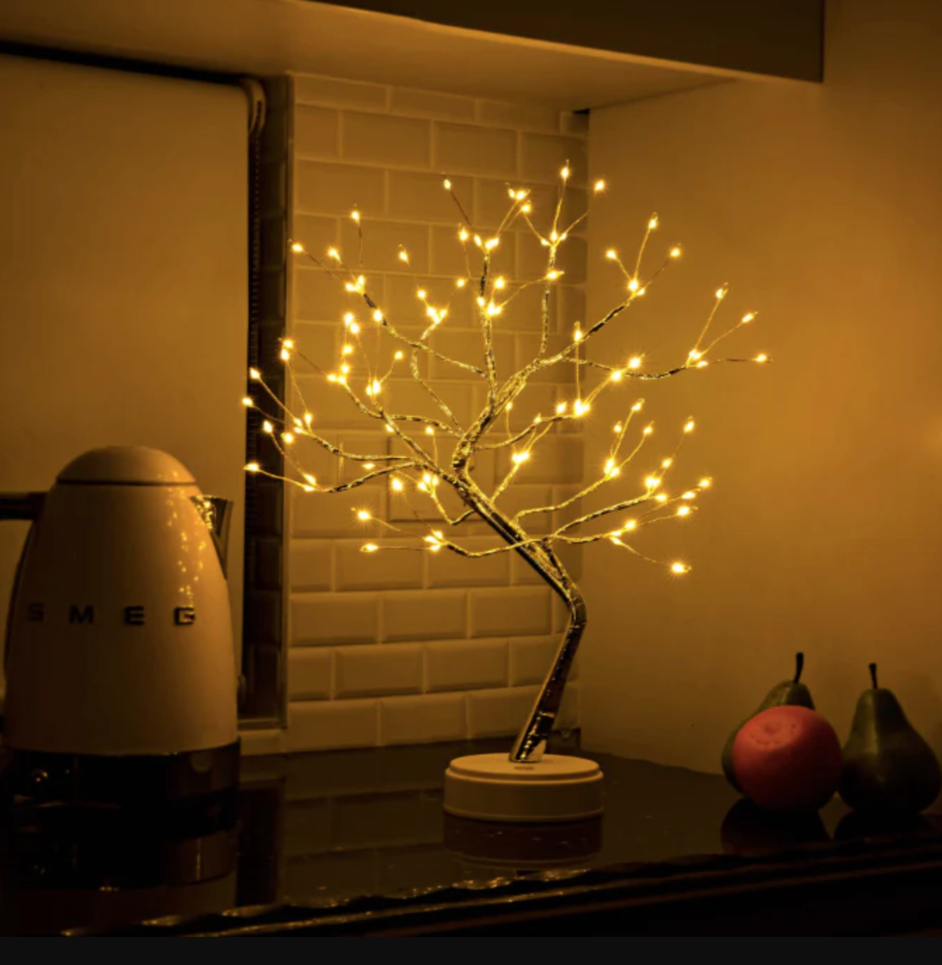 Boho Fairy Light Tree Table Lamp For Bedroom - Cordless Rechargeable LED
