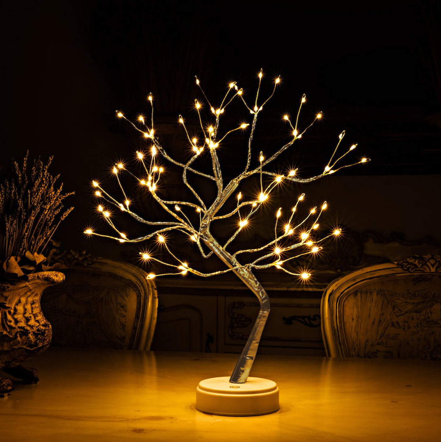Boho Fairy Light Tree Table Lamp For Bedroom - Cordless Rechargeable LED