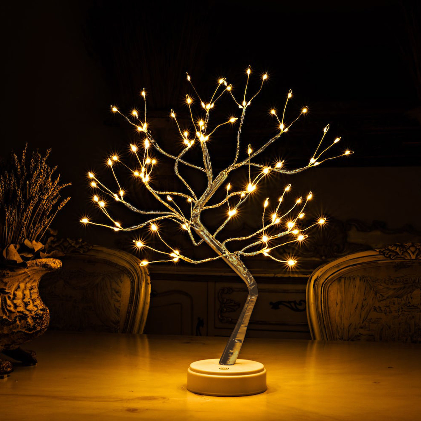 Boho Fairy Light Tree Table Lamp For Bedroom - Cordless Rechargeable LED