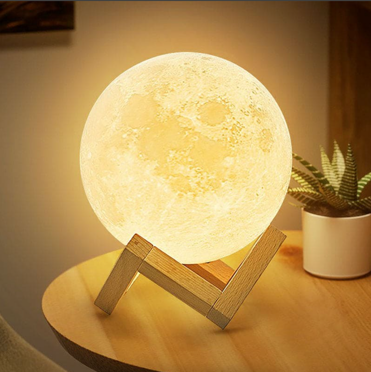 Moon Bedside Table Lamp for Bedroom - Battery Operated Rechargeable LED