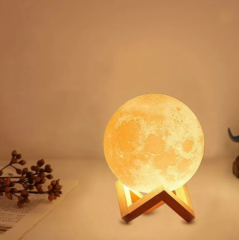 Moon Bedside Table Lamp for Bedroom - Battery Operated Rechargeable LED